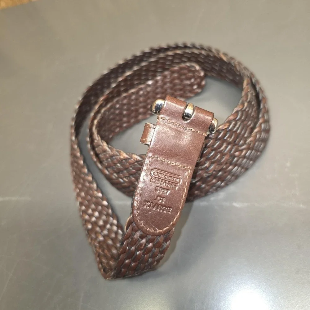Coach Belt Mens XL Brown Braided‎ Leather Woven Silver Buckle Casual Dress